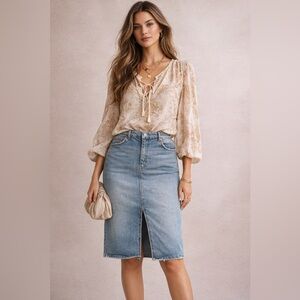 Anthropologie Denim Midi Skirt Pilcro Size 14